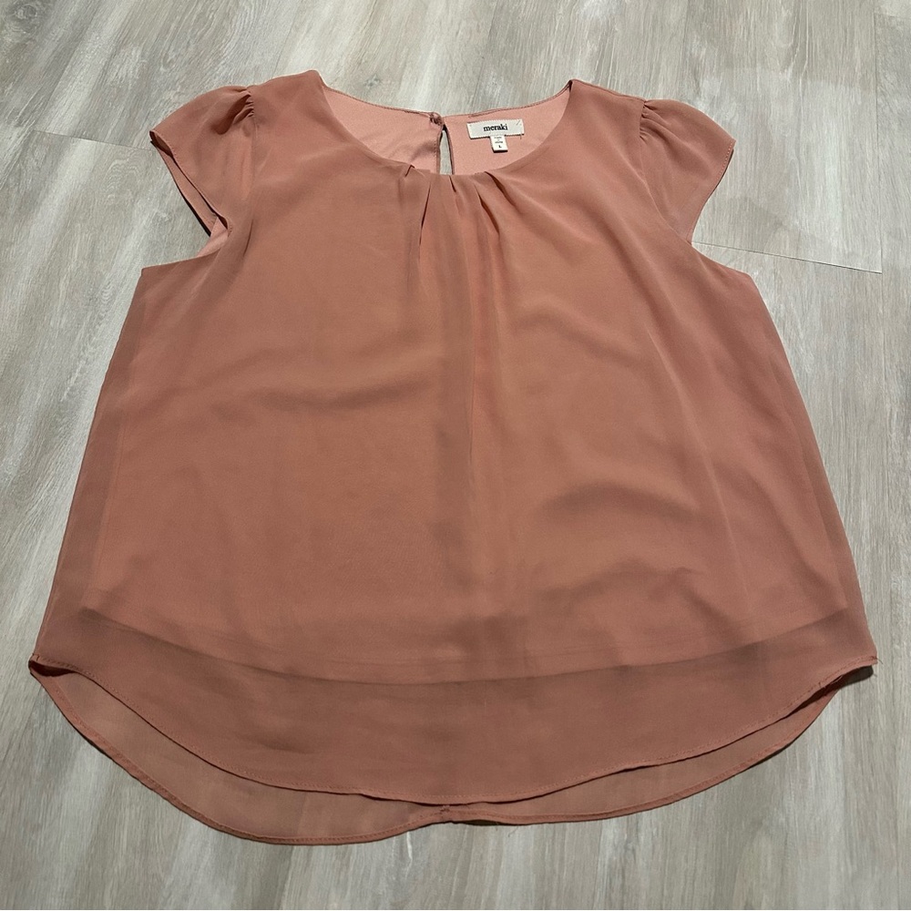 Meraki Pink Lined Cap Sleeve Blouse Top Sz L